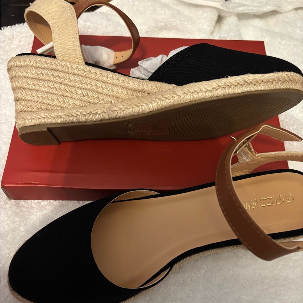 Stylish Black and Brown Espadrille Wedges